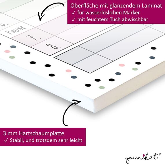 younikat Stundenplan abwischbar zum aufhängen I Konfetti I inkl. Stift wiederbeschreibbar I Grundschule Jungen Mädchen I dv972