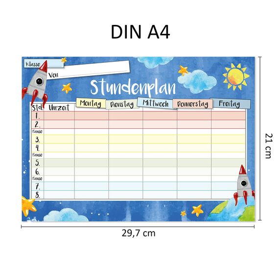 younikat Stundenplan abwischbar selbstklebend I Weltall I inkl. Stift I wiederbeschreibbar I Schulanfang I dv547