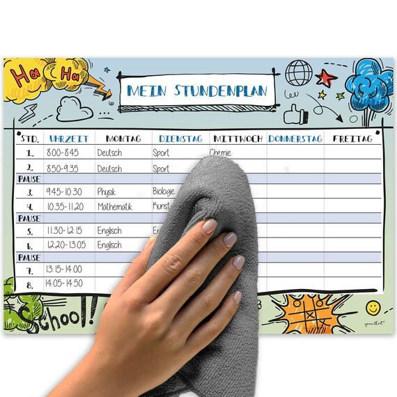 younikat Stundenplan abwischbar zum aufhängen I Doodle bunt I inkl. Stift wiederbeschreibbar I Grundschule Jungen Mädchen I dv973