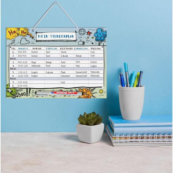 younikat Stundenplan abwischbar zum aufhängen I Doodle bunt I inkl. Stift wiederbeschreibbar I Grundschule Jungen Mädchen I dv973