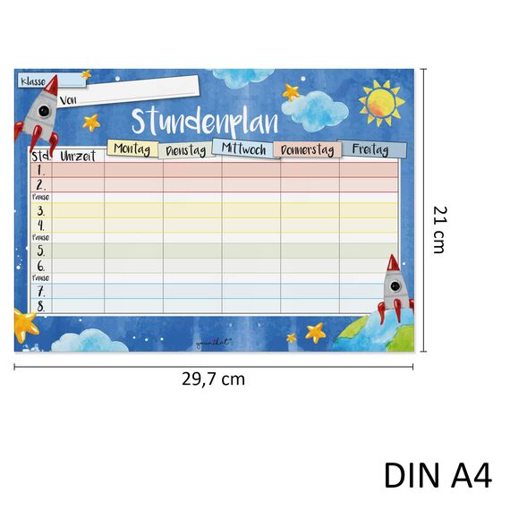 younikat Stundenplan abwischbar zum aufhängen I Weltall I inkl. Stift wiederbeschreibbar I Grundschule Jungen Mädchen I dv889