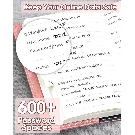 WEMATE Passwortbuch mit Schloss, Passwortbuch mit alphabetischen Registerkarten, 600+ Passwortplatz, Passwort-Organizer, Logbuch mit Schloss (Roségold)