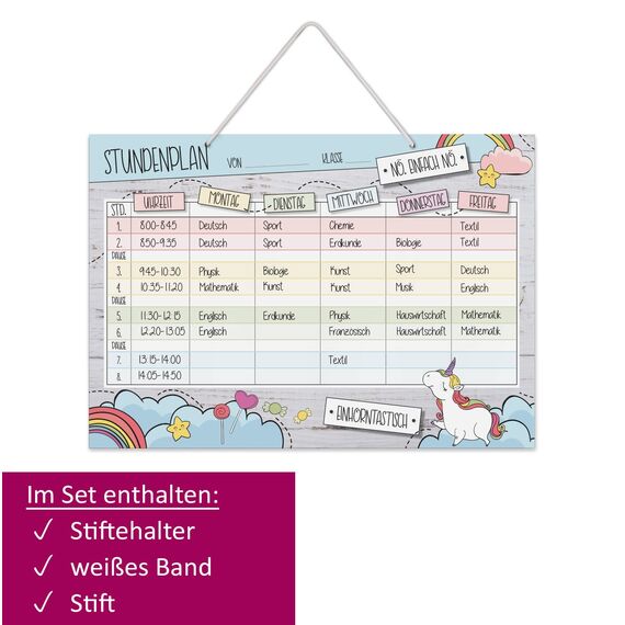 younikat Stundenplan abwischbar zum aufhängen I Einhorn I inkl. Stift wiederbeschreibbar I Grundschule Jungen Mädchen I dv983