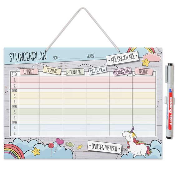 younikat Stundenplan abwischbar zum aufhängen I Einhorn I inkl. Stift wiederbeschreibbar I Grundschule Jungen Mädchen I dv983