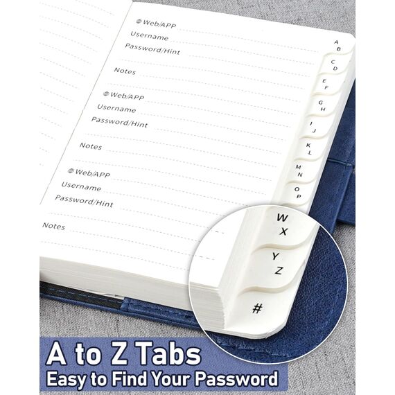 WEMATE Passwortbuch mit Schloss, Passwortbuch mit alphabetischen Registerkarten, 600+ Passwort-Leerzeichen, und Passwort-Organizer-Logbuch mit Schloss, Passwortaufbewahrung für Computer- und