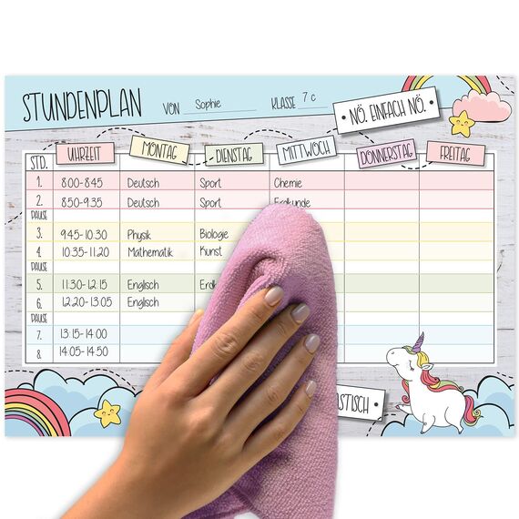 younikat Stundenplan magnetisch abwischbar I Einhorn I inkl. Stift I wiederbeschreibbar I Einschulung I dv248