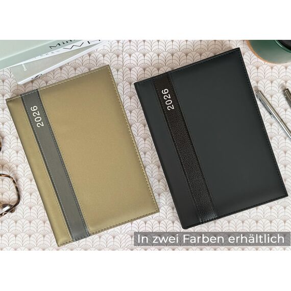 Buchkalender 2026 A5 - Lederoptik Design Chefplaner 2026 A5 Business Planer Terminkalender mit Jahreskalender Kalenderbuch Terminplaner Kalender 2026 (Schwarz)