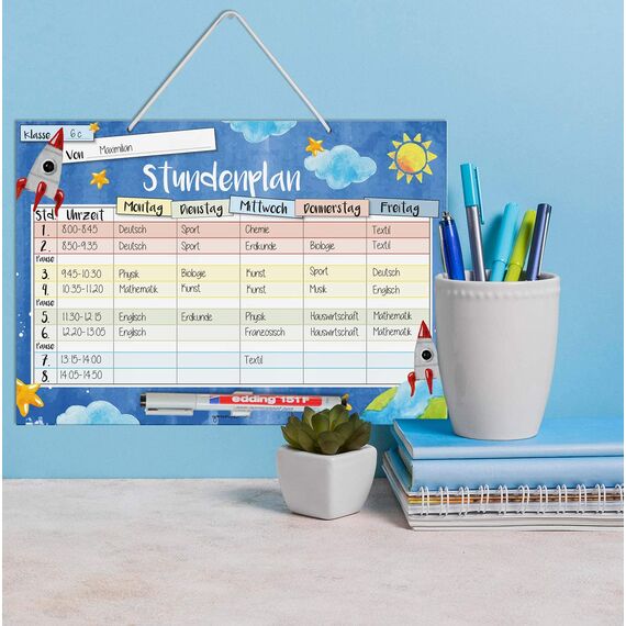 younikat Stundenplan abwischbar zum aufhängen I Weltall I inkl. Stift wiederbeschreibbar I Grundschule Jungen Mädchen I dv889