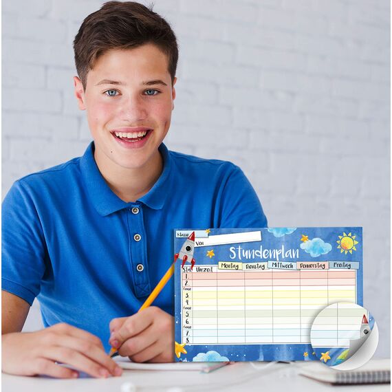 younikat Stundenplan abwischbar selbstklebend I Weltall I inkl. Stift I wiederbeschreibbar I Schulanfang I dv547