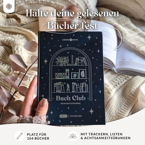 Lebenskompass Buchclub XXL - Das Lesetagebuch & Book Journal "SAPHIR" - Hardcover DIN A5 Tagebuch für Erwachsene - Book Club Reading Bullet Journal Tracker - Booktok