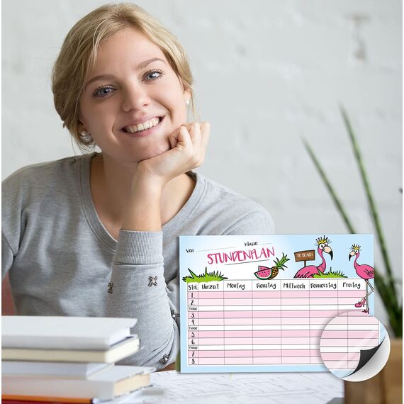 younikat Stundenplan magnetisch abwischbar I Flamingo I inkl. Stift I wiederbeschreibbar I Einschulung I dv249