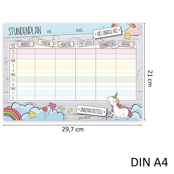 younikat Stundenplan abwischbar zum aufhängen I Einhorn I inkl. Stift wiederbeschreibbar I Grundschule Jungen Mädchen I dv983