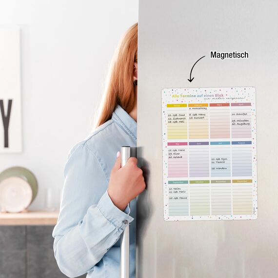TOBJA magnetischer Geburtstagskalender A4 | Jahresunabhängig & abwischbar | Immerwährender Kalender mit bunten Dots | Dekorativ & wiederverwendbar (Dots magnetisch)