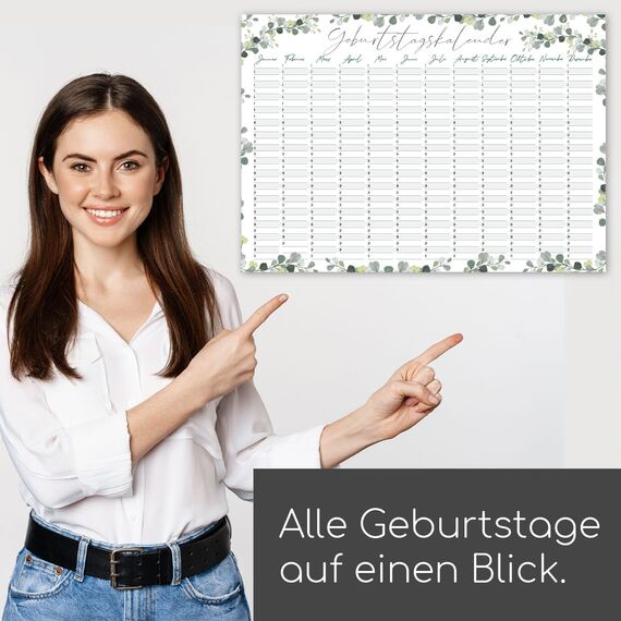 younikat Geburtstagskalender jahresunabhängig A3 - Eukalyptus Geburtstags Kalender - Dauerkalender ohne Jahr - Wandkalender Geburtstag immerwährend für die ganze Familie I dv778