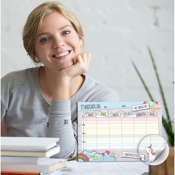 younikat Stundenplan abwischbar selbstklebend I Einhorn I inkl. Stift I wiederbeschreibbar I Schulanfang I dv545
