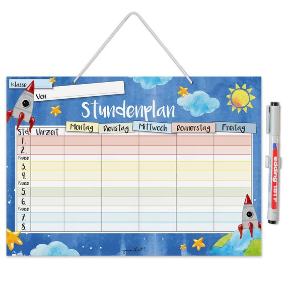 younikat Stundenplan abwischbar zum aufhängen I Weltall I inkl. Stift wiederbeschreibbar I Grundschule Jungen Mädchen I dv889