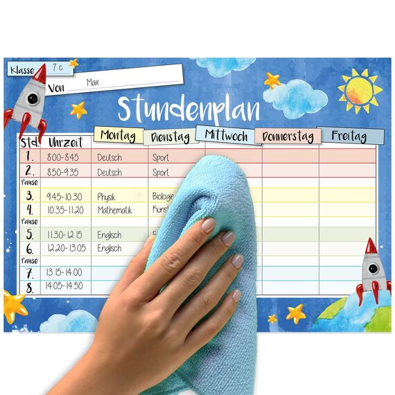 younikat Stundenplan magnetisch abwischbar I Weltall I inkl. Stift I wiederbeschreibbar I Einschulung I dv251