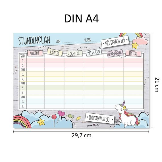 younikat Stundenplan abwischbar selbstklebend I Einhorn I inkl. Stift I wiederbeschreibbar I Schulanfang I dv545