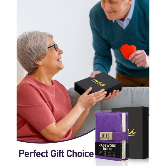 WEMATE Passwortbuch mit Schloss, Passwortbuch mit alphabetischen Registerkarten, 600+ Passwortplatz, Passwort-Organizer, Logbuch mit Schloss (violett)
