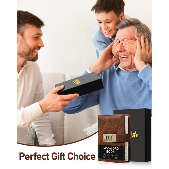 WEMATE Passwortbuch mit Schloss, Passwortbuch mit alphabetischen Registern, 600+ Passwortplatz, Logbuch mit Schloss