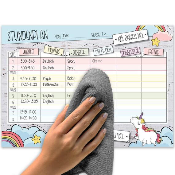 younikat Stundenplan abwischbar zum aufhängen I Einhorn I inkl. Stift wiederbeschreibbar I Grundschule Jungen Mädchen I dv983