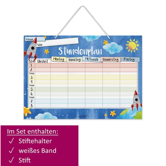 younikat Stundenplan abwischbar zum aufhängen I Weltall I inkl. Stift wiederbeschreibbar I Grundschule Jungen Mädchen I dv889