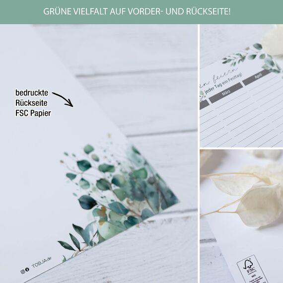 TOBJA Geburtstagskalender immerwährend - 2er Set in DIN A4 | Eukalyptus Design | Geburtstagskalender Jahresunabhängig (Eukalyptus)