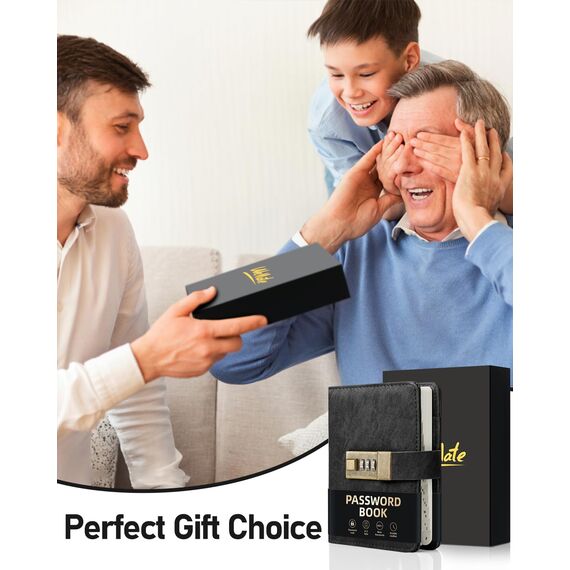 WEMATE Passwortbuch mit Schloss, Passwortbuch mit alphabetischen Registern, 600+ Passwortplatz, Logbuch mit Schloss, Schwarz