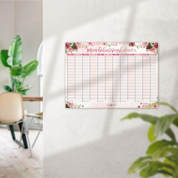 younikat Geburtstagskalender jahresunabhängig A3 - Rosen Geburtstags Kalender - Dauerkalender ohne Jahr - Wandkalender Geburtstag immerwährend für die ganze Familie I dv619