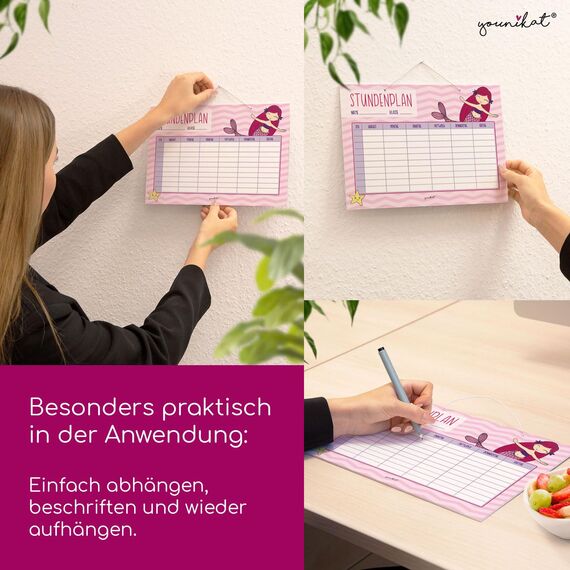 younikat Stundenplan abwischbar Meerjungfrau zum aufhängen inkl. Stift wiederbeschreibbar I Einschulung Jungen Mädchen I dv974