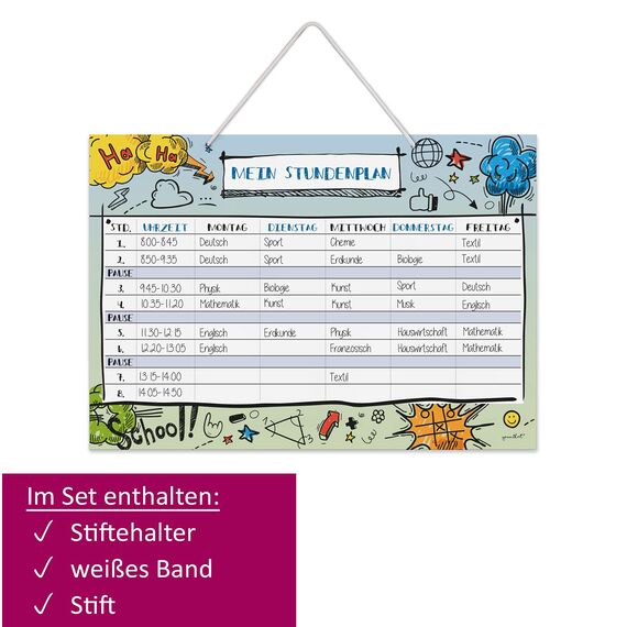 younikat Stundenplan abwischbar zum aufhängen I Doodle bunt I inkl. Stift wiederbeschreibbar I Grundschule Jungen Mädchen I dv973