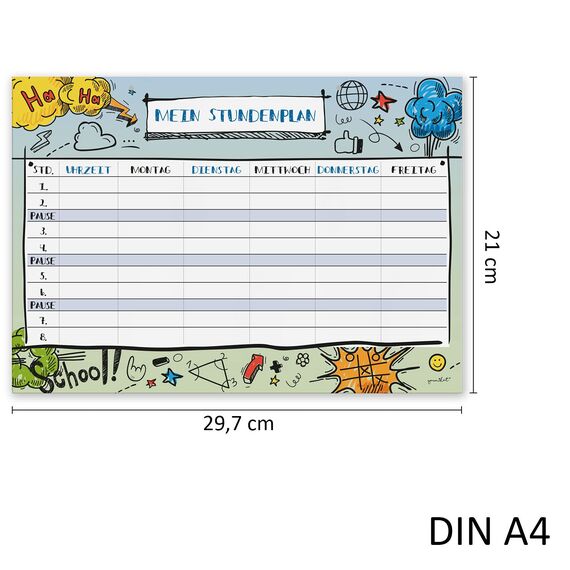 younikat Stundenplan abwischbar zum aufhängen I Doodle bunt I inkl. Stift wiederbeschreibbar I Grundschule Jungen Mädchen I dv973