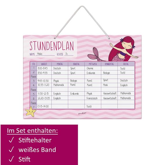 younikat Stundenplan abwischbar Meerjungfrau zum aufhängen inkl. Stift wiederbeschreibbar I Einschulung Jungen Mädchen I dv974