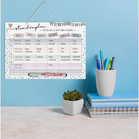 younikat Stundenplan abwischbar zum aufhängen I Konfetti I inkl. Stift wiederbeschreibbar I Grundschule Jungen Mädchen I dv972