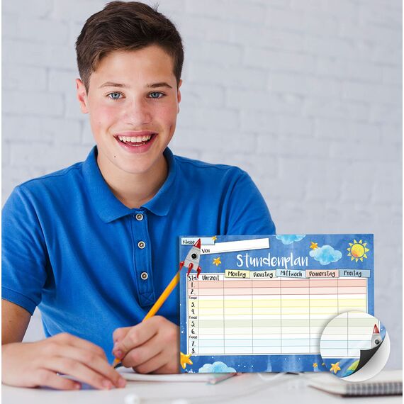younikat Stundenplan magnetisch abwischbar I Weltall I inkl. Stift I wiederbeschreibbar I Einschulung I dv251