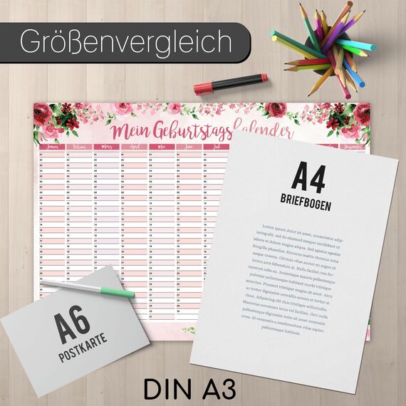 younikat Geburtstagskalender jahresunabhängig A3 - Rosen Geburtstags Kalender - Dauerkalender ohne Jahr - Wandkalender Geburtstag immerwährend für die ganze Familie I dv619