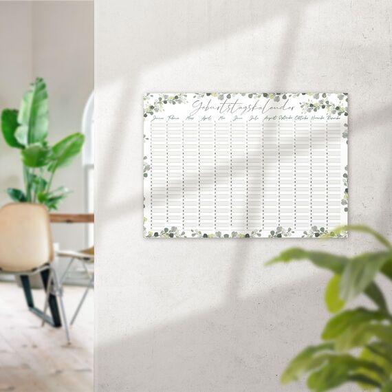 younikat Geburtstagskalender jahresunabhängig A3 - Eukalyptus Geburtstags Kalender - Dauerkalender ohne Jahr - Wandkalender Geburtstag immerwährend für die ganze Familie I dv778