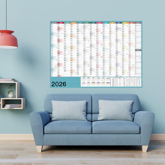 Kalender 2026 Wandkalender - XXL Wandkalender 2026 Größ (100 x 70 cm), von Jan bis Dez 2026, für Schüler und LehrerGeburtstagskalender - Morandi