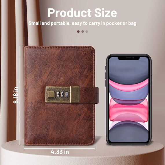 WEMATE Passwortbuch mit Schloss, Passwortbuch mit alphabetischen Registern, 600+ Passwortplatz, Logbuch mit Schloss