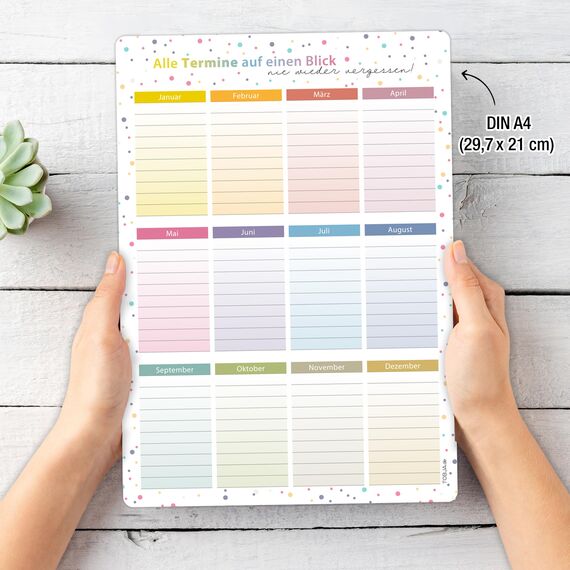 TOBJA magnetischer Geburtstagskalender A4 | Jahresunabhängig & abwischbar | Immerwährender Kalender mit bunten Dots | Dekorativ & wiederverwendbar (Dots magnetisch +Stift)