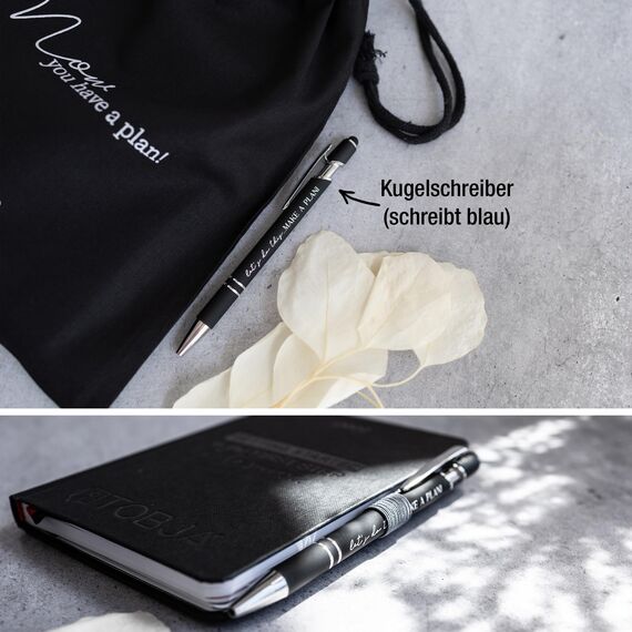 TOBJA Taschenkalender 2026 A6 schwarz + Zubehör Set - Terminplaner mit Froschtasche, Stift, Pen-Loop und Beutel | Hardcover Kalender 2026 A6 (black + Zubehör)