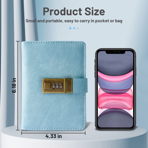 WEMATE Passwortbuch mit Schloss, Passwortbuch mit alphabetischen Registerkarten, 600+ Passwortplatz, Passwort-Organizer, Logbuch mit Schloss (Hellblau)