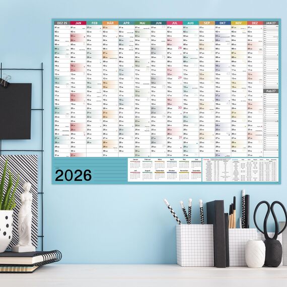 Kalender 2026 Wandkalender - XXL Wandkalender 2026 Größ (100 x 70 cm), von Jan bis Dez 2026, für Schüler und LehrerGeburtstagskalender - Morandi