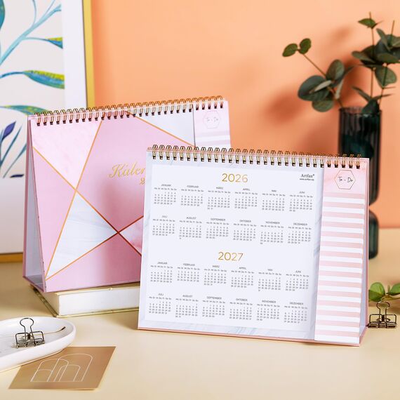Tischkalender 2026-12 Monatskalender 2026, Tischkalender von JAN. bis DEZ. 2026, Kalender 2026 tischkalender mit Aufgabenliste, 26.7 x 21.8 x 7.8 cm - Rosa