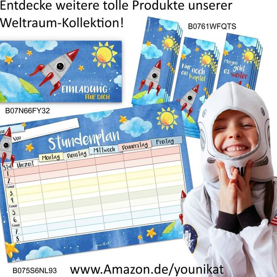 younikat Stundenplan abwischbar zum aufhängen I Weltall I inkl. Stift wiederbeschreibbar I Grundschule Jungen Mädchen I dv889