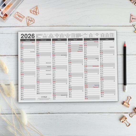 TOBJA Tafelkalender 2026 in 3er Set - DIN A4 Übersicht für wichtige Termine, Schulferien und Feiertage | Jahresplaner 2026 Wandkalender | Kalendarium 2026 im praktischen Format (3 Stück Papier)