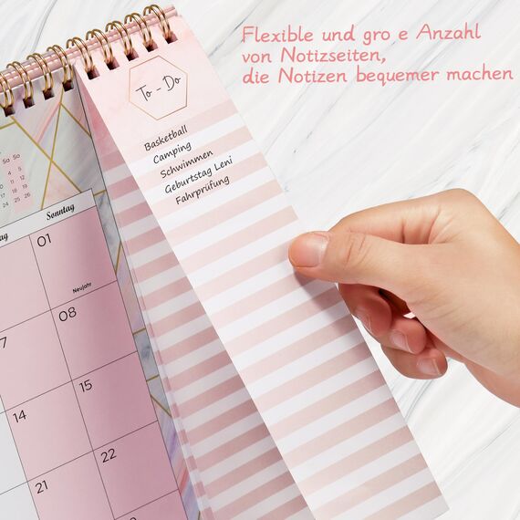 Tischkalender 2026-12 Monatskalender 2026, Tischkalender von JAN. bis DEZ. 2026, Kalender 2026 tischkalender mit Aufgabenliste, 26.7 x 21.8 x 7.8 cm - Rosa