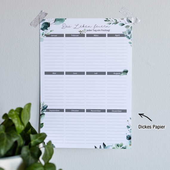 TOBJA Geburtstagskalender immerwährend - 2er Set in DIN A4 | Eukalyptus Design | Geburtstagskalender Jahresunabhängig (Eukalyptus)