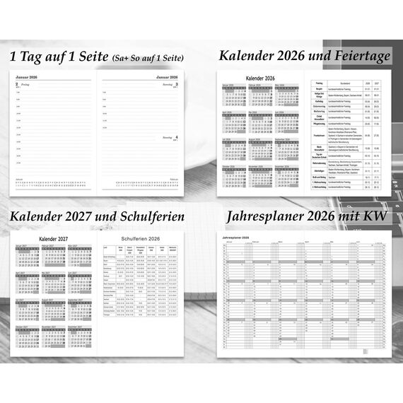 Buchkalender 2026 A5 - Lederoptik Design Chefplaner 2026 A5 Business Planer Terminkalender mit Jahreskalender Kalenderbuch Terminplaner Kalender 2026 (Schwarz)