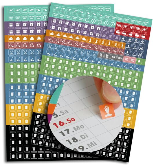 660 Aufkleber (2 x 330 Sticker/Aufkleber) für Familienplaner | Größe: 8 x 8 mm | markiert Müllabfuhr, Ferien, Urlaub, Arzttermine, TÜV, Sport